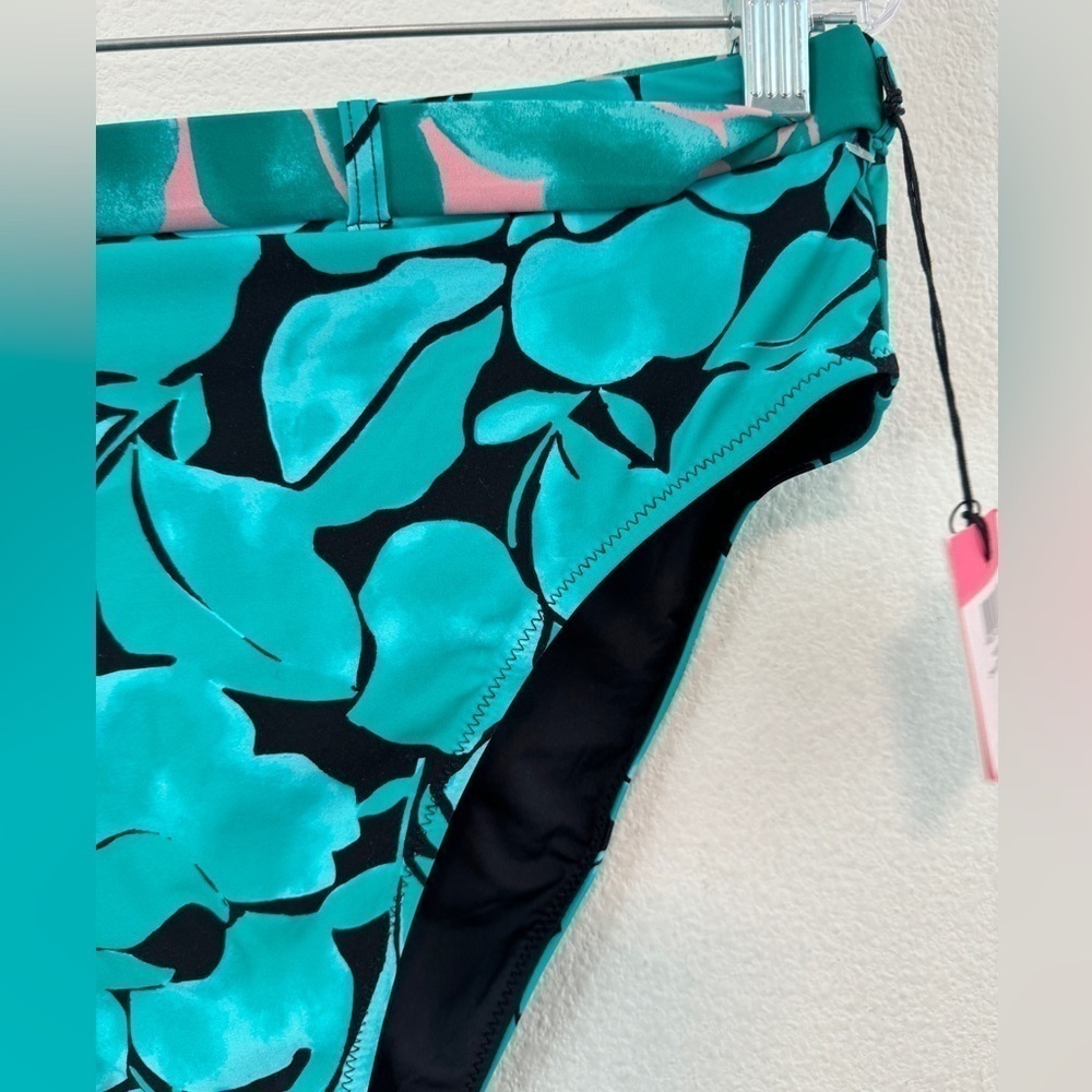 NWT Onia X DVF Bea Black Turquoise Pink Abstract Floral Belted Bikini Bottom XL - Picture 5 of 15